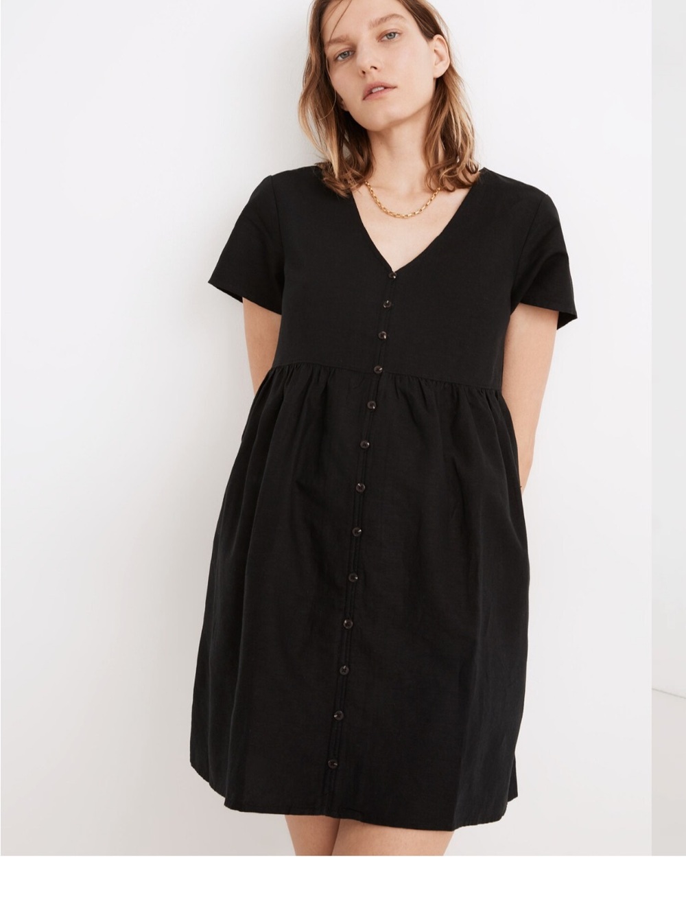 Madewell Black V-Neck Button-Front Mini Dress
